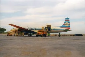 KLM stratocruiser cargo airplane loaded with milking cows from Israel to Iran